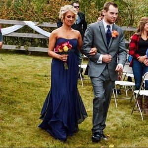 David's Bridal - Navy Blue Chiffon Bridesmaid Dress, Size 2